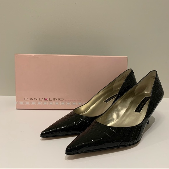 Bandolino Croc Embossed Leather Pointy Toe Heels, Size 7.5M Black Patent NWOT - Picture 3 of 11